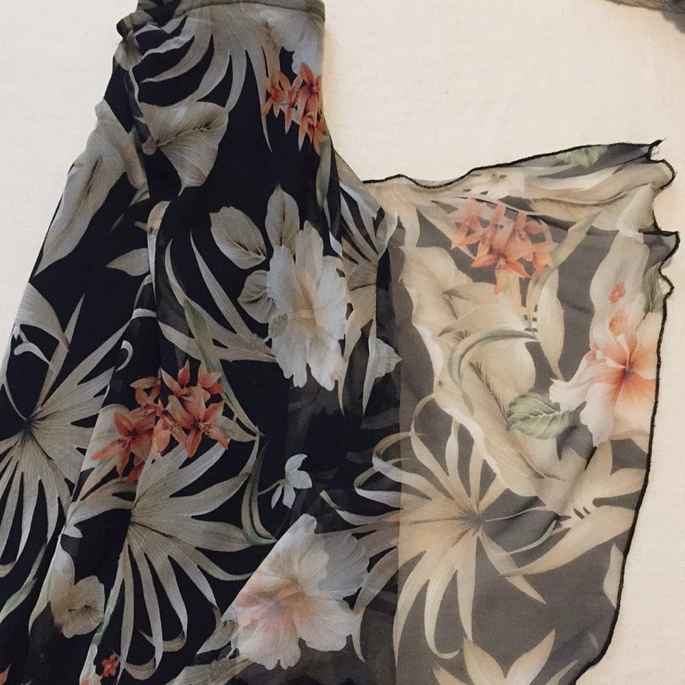 Vintage S.L.B. Silk Organza High/Low Floral Asymmetrical Skirt Olive Coral S/P - Picture 4 of 16